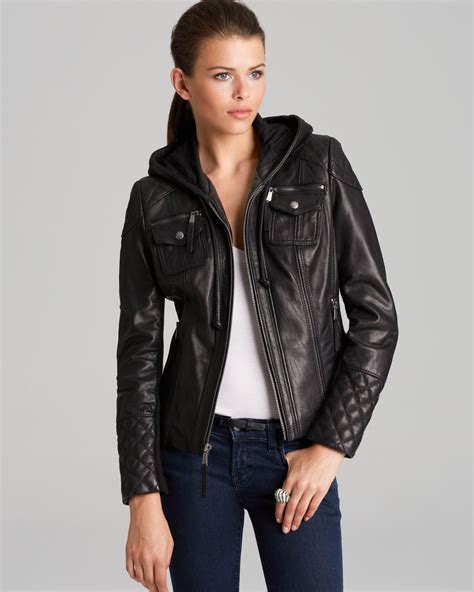 michael kors pearl grey leather jacket|Michael Kors leather jacket women's.